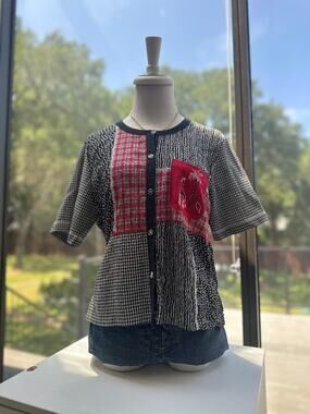 Vintage Napa Valley Petites M Patchwork Button Shirt Giraffe Embroidered Pocket